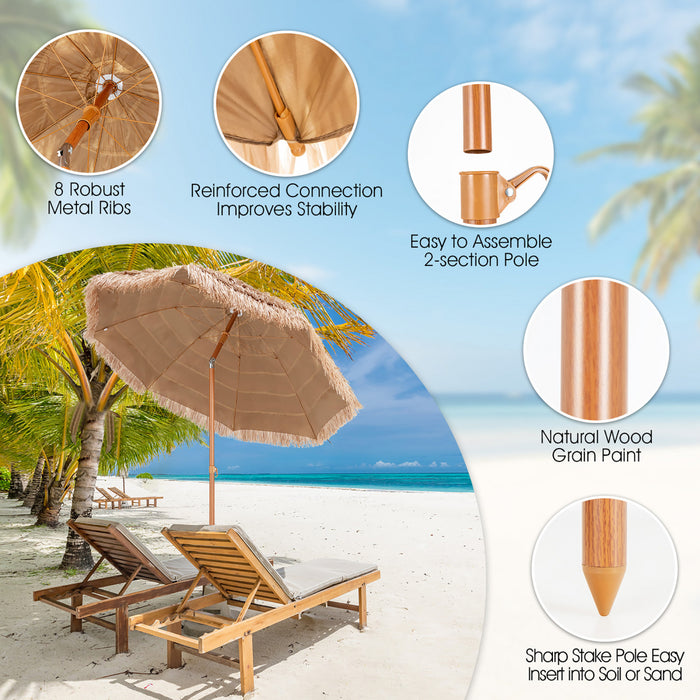 Costway 7.2FT Patio Thatched Tiki Umbrella W/Tilt 8 Ribs Hawaiian Hula Beach