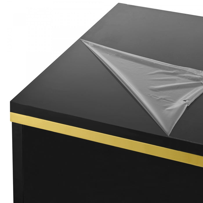 Lustra 39.4 Inch Modern High-Gloss Coffee Table with Dual Drawers and Gold Accents, Black