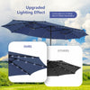 Costway 15FT Twin Patio Double-Sided Umbrella 48 Solar LED Lights Crank Outdoor Navy