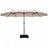 Costway 15FT Double-Sided Twin Patio Umbrella Sun Shade Outdoor Crank Market Base Beige