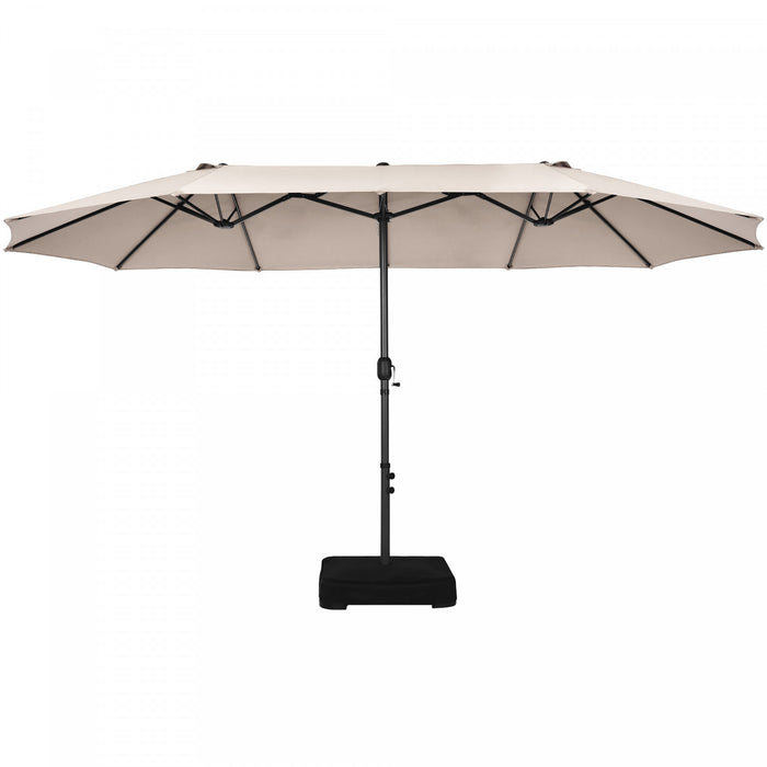 Costway 15FT Double-Sided Twin Patio Umbrella Sun Shade Outdoor Crank Market Base Beige