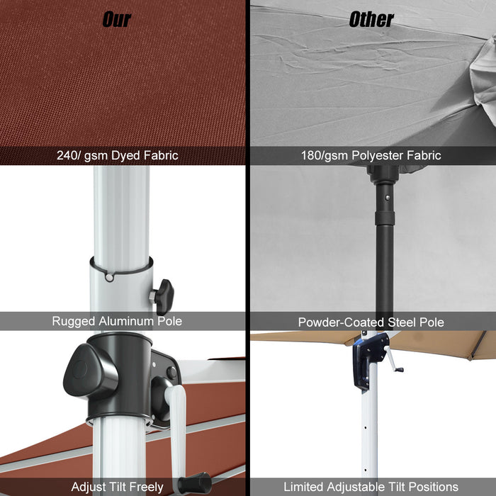 Costway 11' Patio Cantilever Offset Umbrella 360 degrees Rotation Aluminum Tilt Brick Red