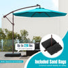 Costway Patio 10FT Hanging Offset Umbrella 32 LED Lights Sand Bag Outdoor Cross Base Turquoise