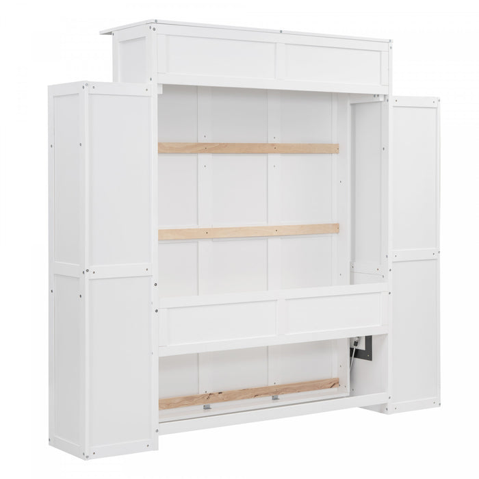Aiden Murphy Bed with Shelves and LED Lights,Full Size,White Full Bed