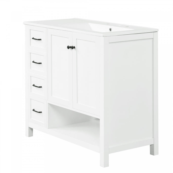 Oakmere 36 Inch Single Sink Bathroom Vanity with Two Doors and Two Drawers, White