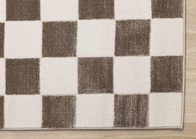 Leopold Checkered Brown White Geometric Area Rug - 6'7\" x 9'6\"