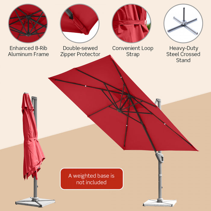 Costway 10x10 ft Patio Offset Cantilever Umbrella Aluminum 360° Rotation Tilt Wine