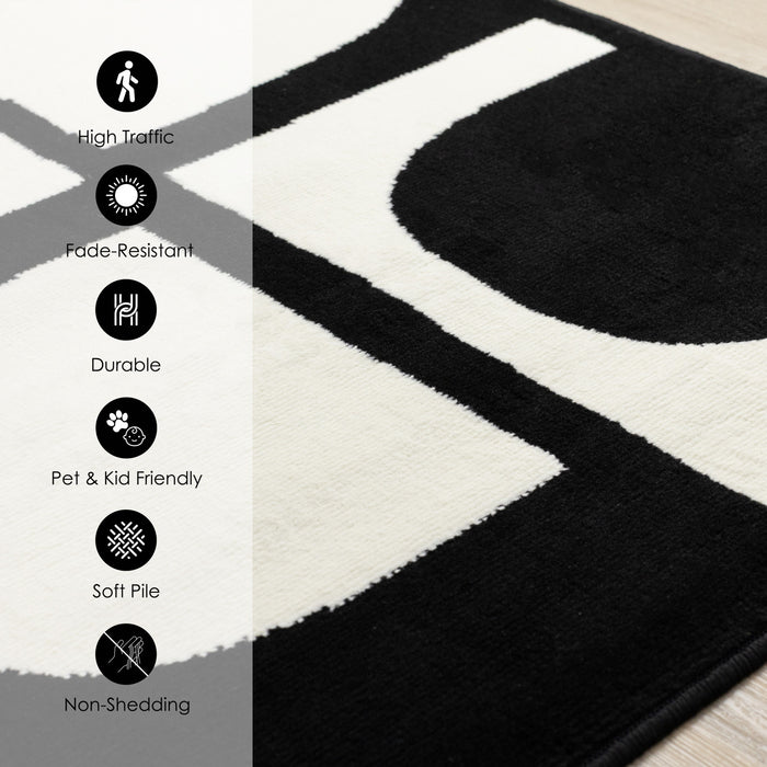 Florence Black White Dynamic Geometric Design, 6'7\" x 9'6\" Indoor Area Rug