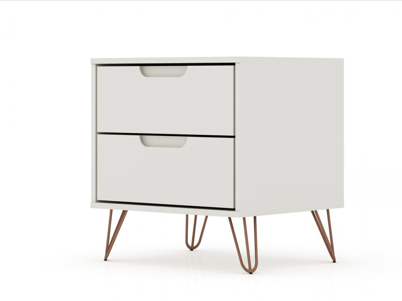 Rockefeller Mid-Century Modern 20\" Nightstand in Off White (2-Drawer) - Set of 2