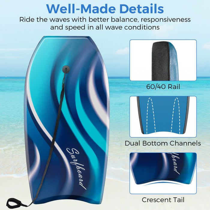 Costway 37\" Lightweight Body Board With Eps Core Xpe Deck Hdpe Bottom Crescent Tail Blue