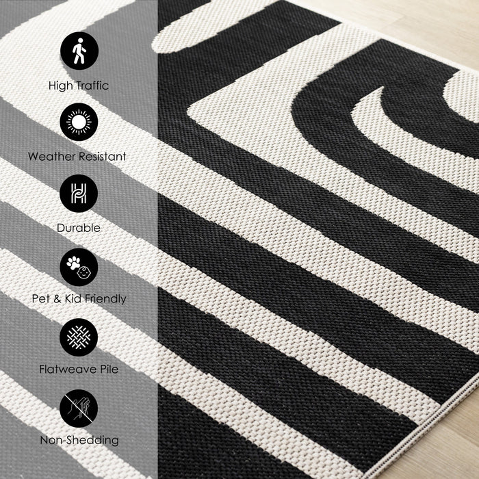 Jackson Black White Abstract Lines Outdoor Rug, 5'3\" x 7'7\" Outdoor Area Rug