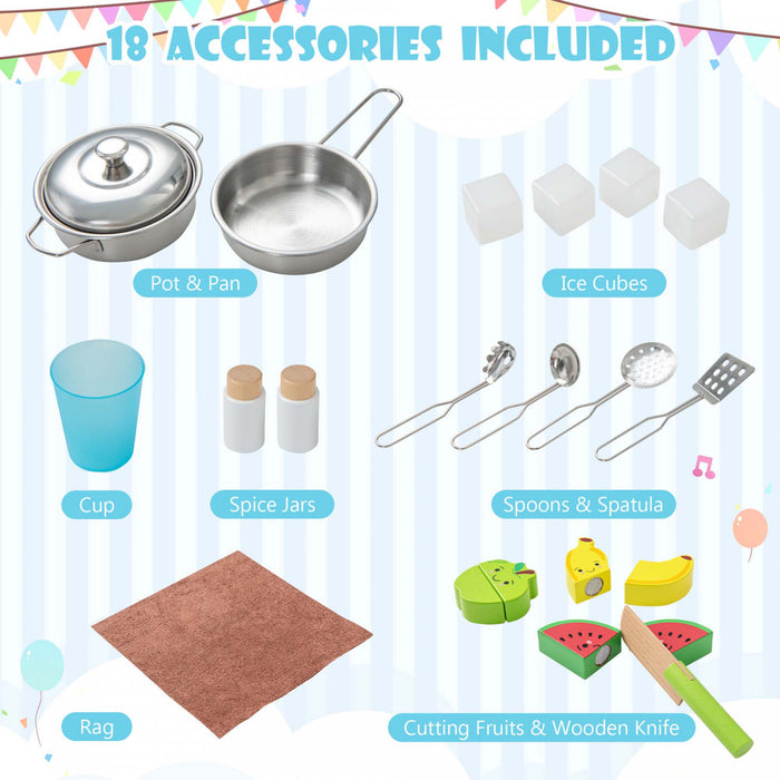 Costway Kids Kitchen Playset Wooden Pretend Play Chef Toy W/ Microwave & Accessories
