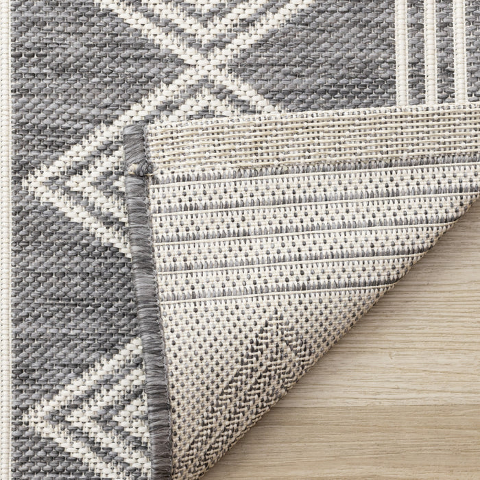 Jackson Grey White Patterned Rows Rug, 7'10\" x 10'6\" Outdoor Area Rug