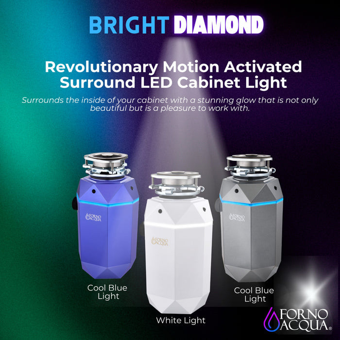 BrightDIAMOND 1HP Quietest Waste Disposer, LED Cabinet Light, Corded & Air Switch, Black Onxy - WDD100TA1BO Food Disposer