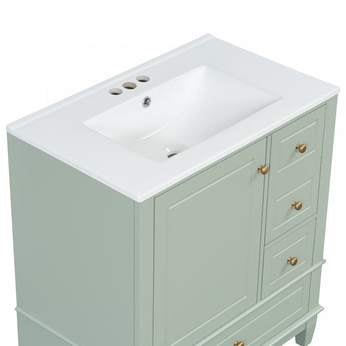 Emma 30\" Solid Wood Bathroom Vanity with Ceramic Sink and Soft-Close Door, Green