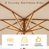 Costway 9 FT Patio Umbrella with Adjustable Height Rope Pulley Lift Vented Top 8 Sturdy Ribs Beige