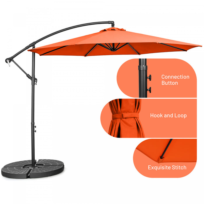 Costway 10 FT Patio Offset Umbrella w/8 Ribs Cross Base Tilt Orange