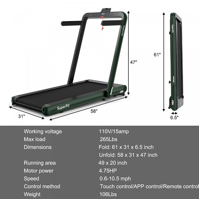 Superfit 4.75hp 2 In 1 Folding Home Treadmill With Remote App Control