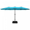 Costway 15FT Double-Sided Twin Patio Umbrella Outdoor Market W/ Crank & Base Turquoise
