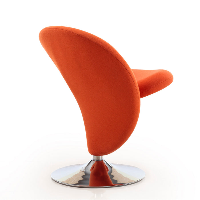 Manhattan Comfort Curl Polished Chrome Wool Blend Swivel Accent Chair - Orange