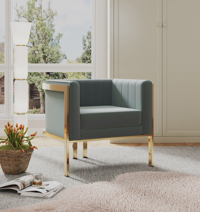 Manhattan Comfort Paramount Polished Brass Velvet Accent Armchair - Warm Grey
