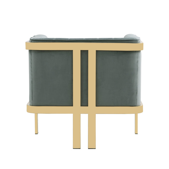Manhattan Comfort Paramount Polished Brass Velvet Accent Armchair - Warm Grey