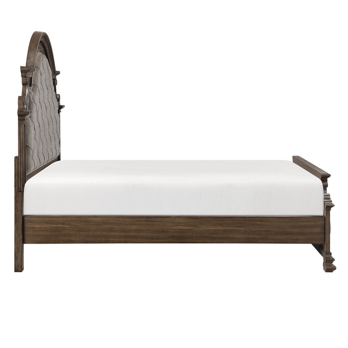 Ambrose Panel Bed with Headboard & Frame, Wooden, Fabric, Brown - King Size