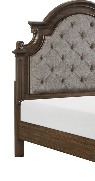 Ambrose Panel Bed with Headboard & Frame, Wooden, Fabric, Brown - King Size
