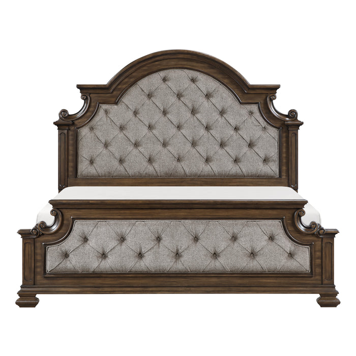 Ambrose Panel Bed with Headboard & Frame, Wooden, Fabric, Brown - King Size