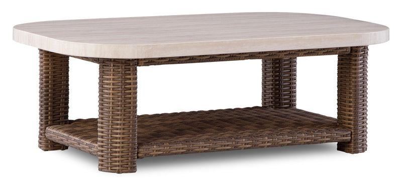 Banff Outdoor Patio Coffee Table - Resin Wicker & Aluminum, Weather Resistant - Brown/Beige