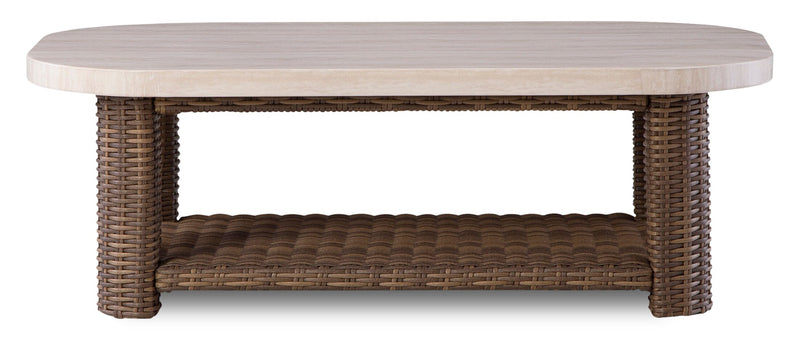 Banff Outdoor Patio Coffee Table - Resin Wicker & Aluminum, Weather Resistant - Brown/Beige