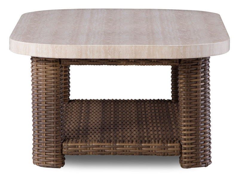 Banff Outdoor Patio Coffee Table - Resin Wicker & Aluminum, Weather Resistant - Brown/Beige