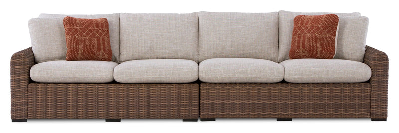 Banff Outdoor Patio RAF/LAF Loveseats, Set of 2 - Resin Wicker & Nuvella Fabric - Brown/Beige