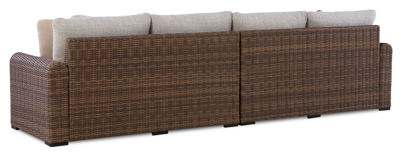 Banff Outdoor Patio RAF/LAF Loveseats, Set of 2 - Resin Wicker & Nuvella Fabric - Brown/Beige