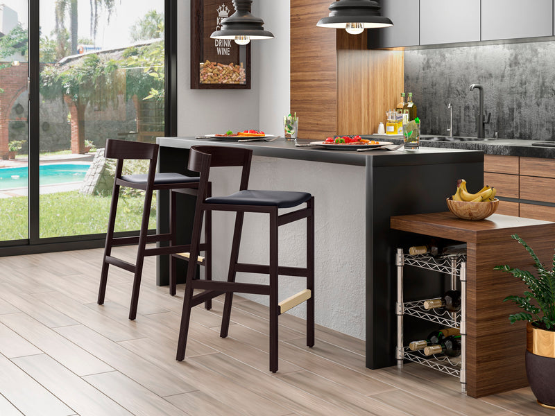 Manhattan Comfort Klismos 40.75\" Beech Wood Barstool - Black & Dark Walnut
