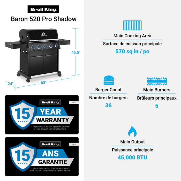 Broil King Baron 520 Pro Shadow 5-Burner 45,000-BTU Natural Gas BBQ - 675117 Grill