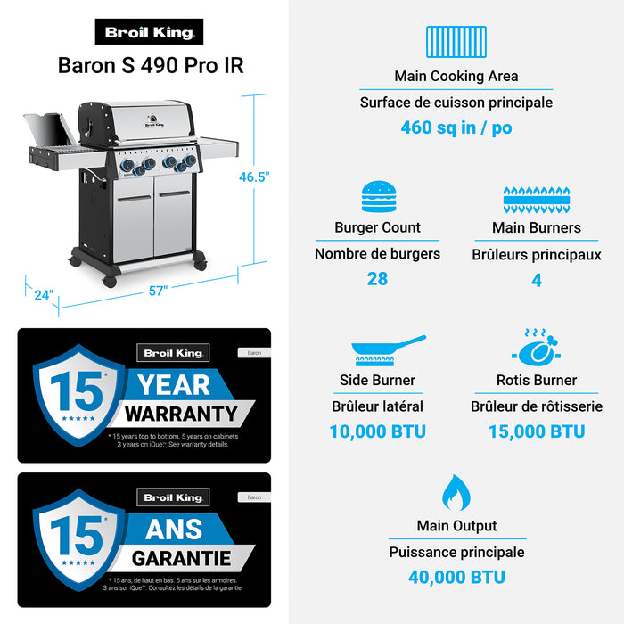 Broil King Baron S 490 Pro IR 4-Burner 40,000-BTU Natural Gas BBQ - 677347 Grill