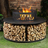 Deko Living Metal Wood Burner Round Fire Pit & Log Storage|Foyer extérieur rond au bois Deko Living en métal avec rangement pour bûches