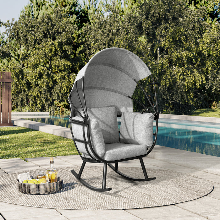 Deko Living Outdoor Rocking Egg Chair with Canopy - Black