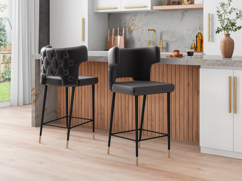 Manhattan Comfort Holguin 37\" Counter Height Barstool with Tufted Back Buttons - Grey