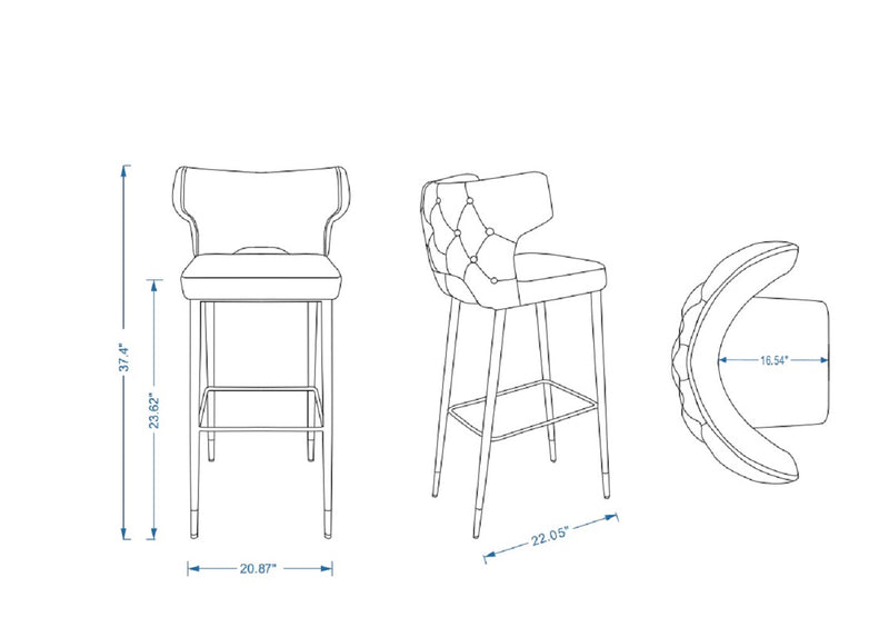 Manhattan Comfort Holguin 37\" Counter Height Barstool with Tufted Back Buttons - Grey