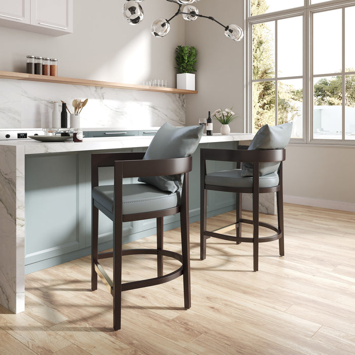 Manhattan Comfort Ritz 34\" Beech Wood Counter Height Barstool - Grey & Dark Walnut