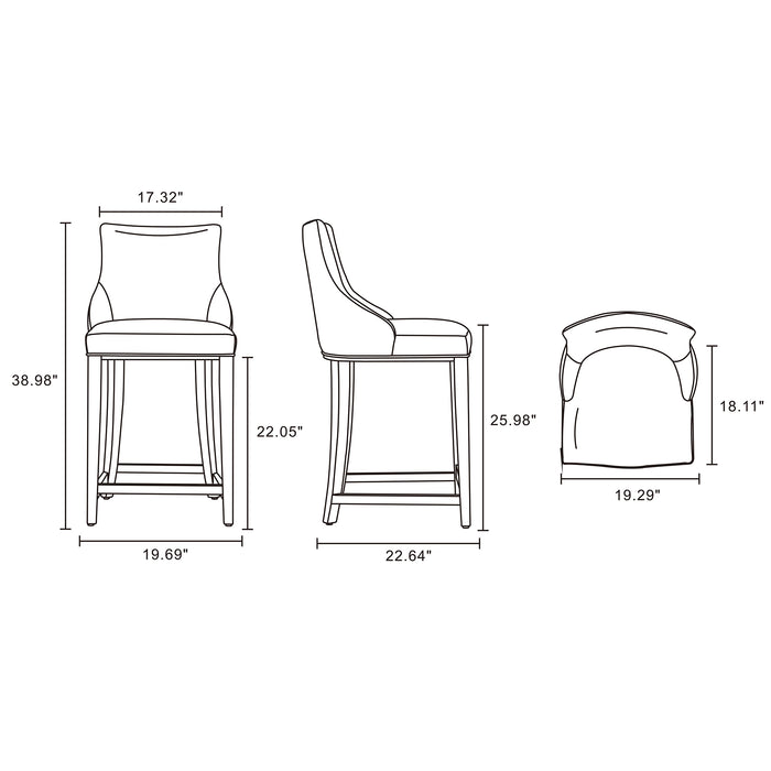 Manhattan Comfort Modern Shubert Counter Height Barstool Upholstered Leatherette with Beech Wood Legs - Dark Taupe