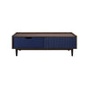 Manhattan Comfort Duane Modern Ribbed Coffee Table with Drawer & Shelf - Dark Brown & Navy Blue|Table à café moderne Duane de Manhattan Comfort avec cannelures, tiroir et tablette - brun foncé et bleu marine