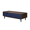 Manhattan Comfort Duane Modern Ribbed Coffee Table with Drawer & Shelf - Dark Brown & Navy Blue|Table à café moderne Duane de Manhattan Comfort avec cannelures, tiroir et tablette - brun foncé et bleu marine