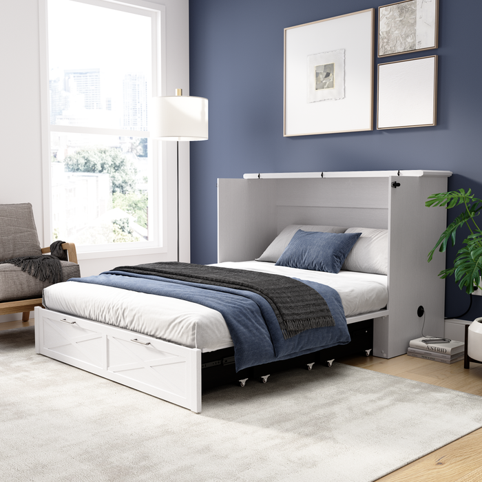Key West Cabinet Bed With Tri-Fold Mattress - White Oak - Full Size
