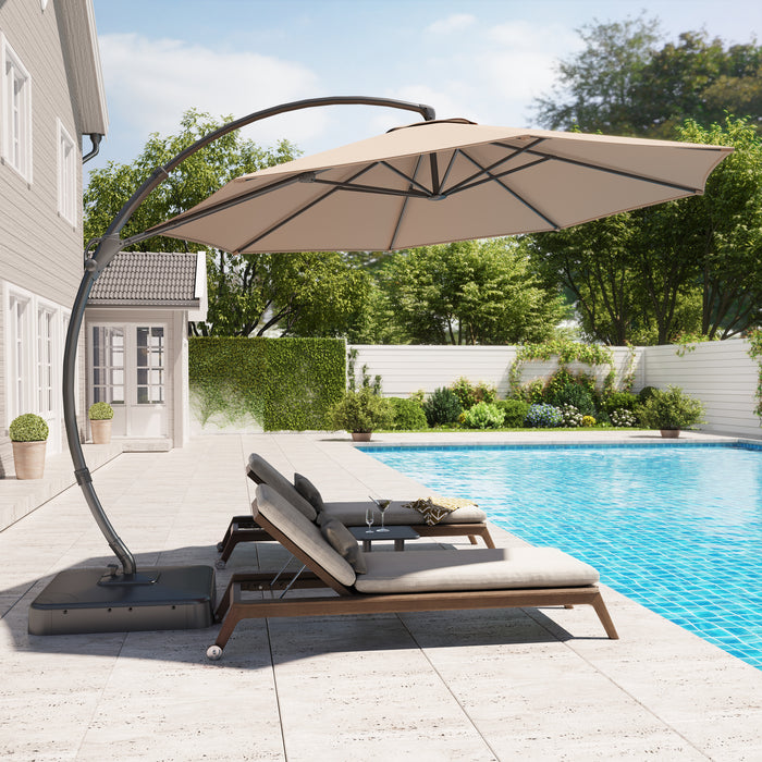 Lausaint 11FT Cantilever Umbrella with Base Beige Patio Umbrella
