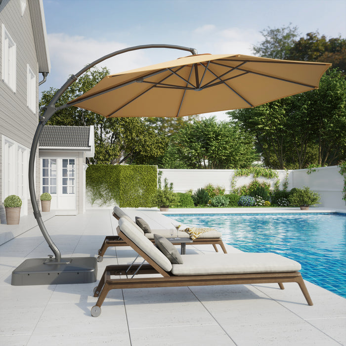 Lausaint 11FT Cantilever Umbrella with Base Beige Patio Umbrella