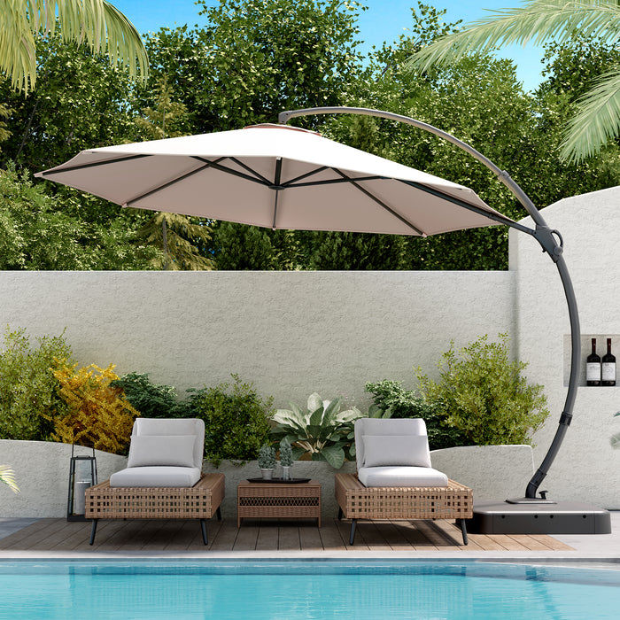 Lausaint 11FT Cantilever Umbrella with Base Beige Patio Umbrella