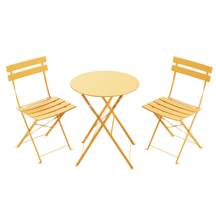 Lausaint Bistro Folding Three-Piece Set Yellow Patio Seating Package